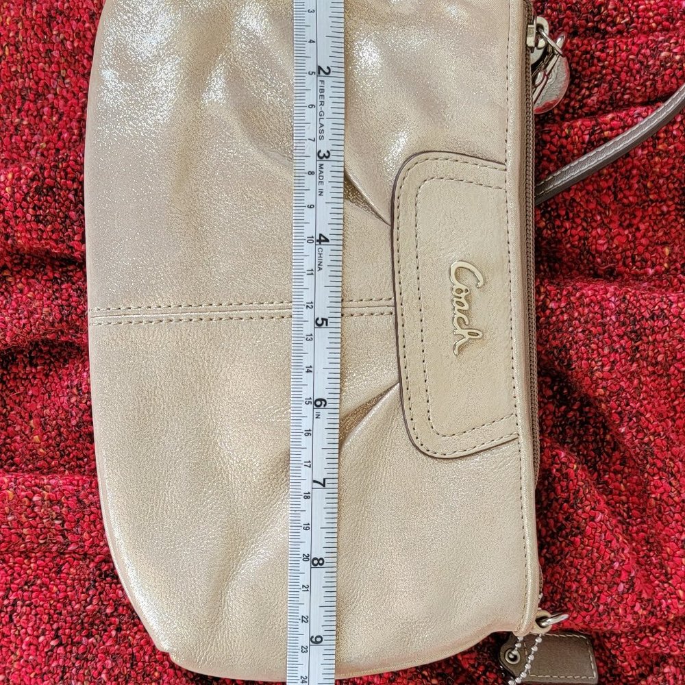 COACH Metallic MicroSuede Clutch w/ Wrist Strap